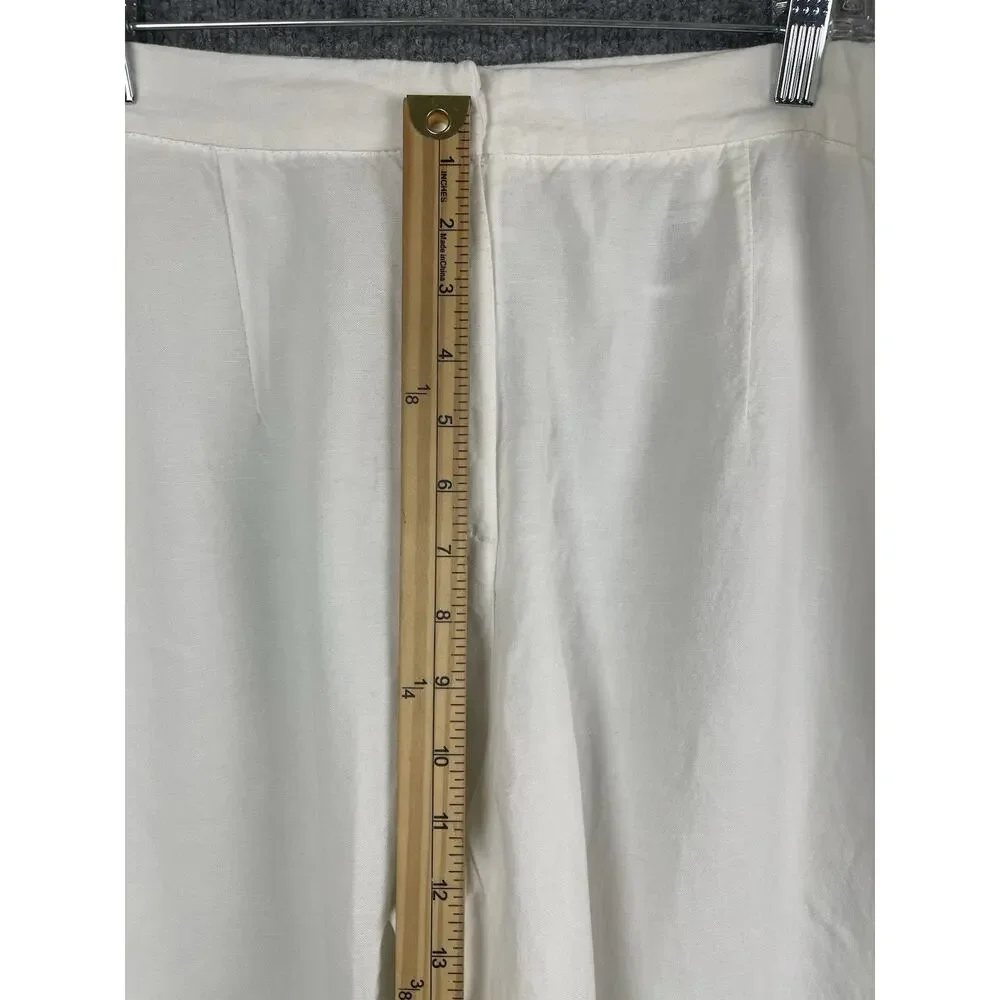 H&M Linen Blend Strech Palazzo Pants, Drawstring Size Large White Boho Lagenlook